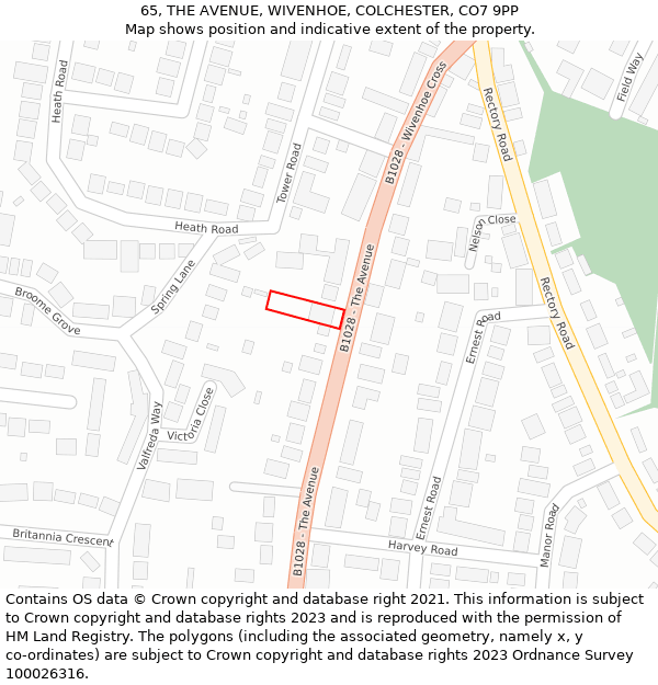 65, THE AVENUE, WIVENHOE, COLCHESTER, CO7 9PP: Location map and indicative extent of plot