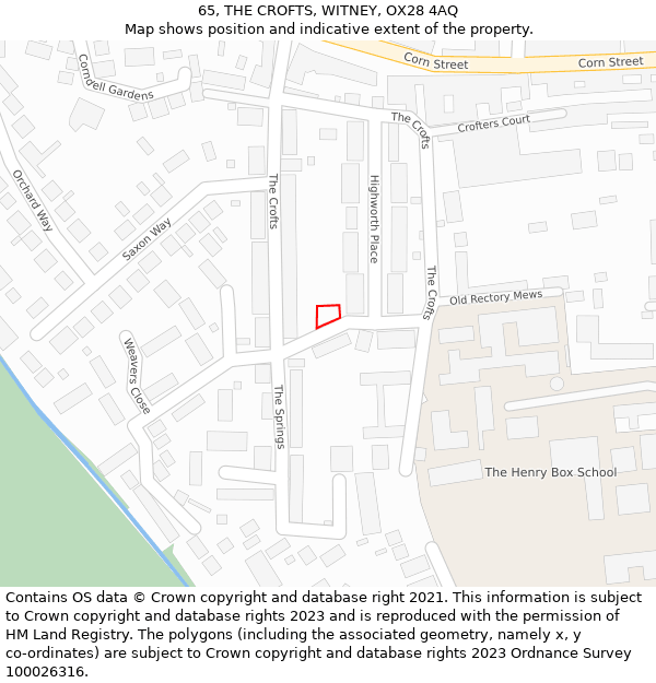 65, THE CROFTS, WITNEY, OX28 4AQ: Location map and indicative extent of plot