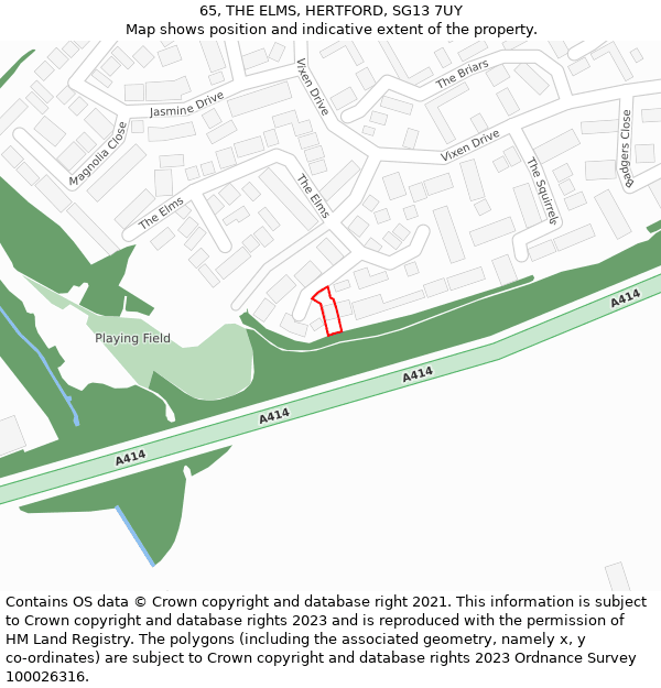 65, THE ELMS, HERTFORD, SG13 7UY: Location map and indicative extent of plot