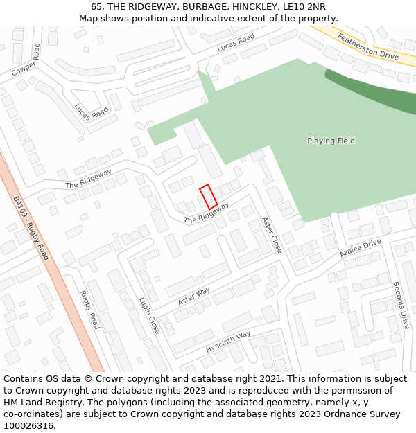 65, THE RIDGEWAY, BURBAGE, HINCKLEY, LE10 2NR: Location map and indicative extent of plot