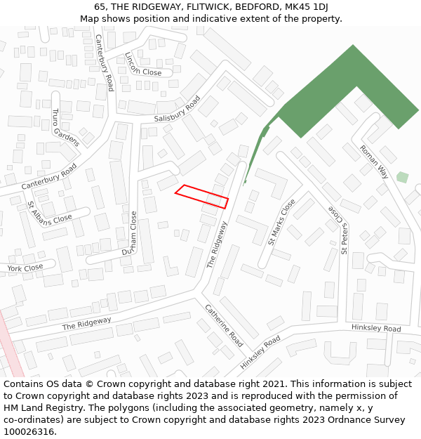 65, THE RIDGEWAY, FLITWICK, BEDFORD, MK45 1DJ: Location map and indicative extent of plot