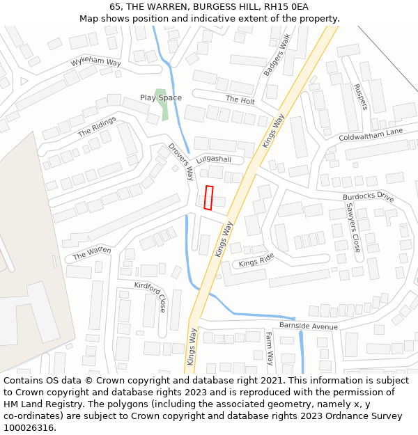 65, THE WARREN, BURGESS HILL, RH15 0EA: Location map and indicative extent of plot