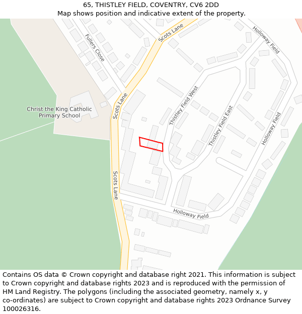 65, THISTLEY FIELD, COVENTRY, CV6 2DD: Location map and indicative extent of plot