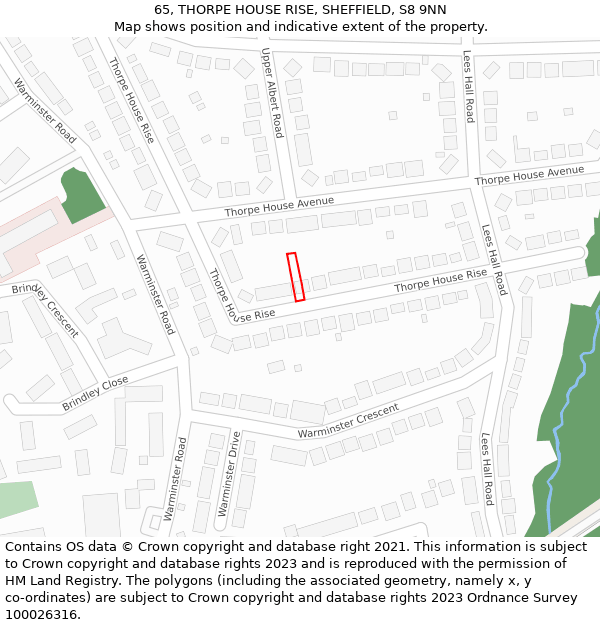 65, THORPE HOUSE RISE, SHEFFIELD, S8 9NN: Location map and indicative extent of plot