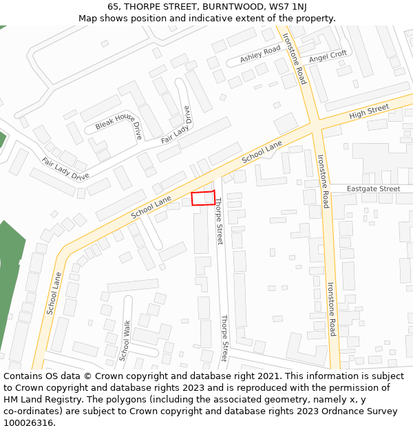 65, THORPE STREET, BURNTWOOD, WS7 1NJ: Location map and indicative extent of plot
