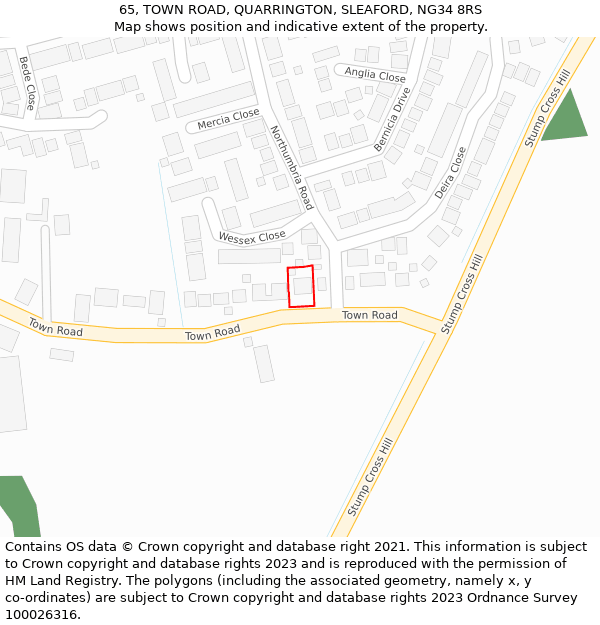 65, TOWN ROAD, QUARRINGTON, SLEAFORD, NG34 8RS: Location map and indicative extent of plot