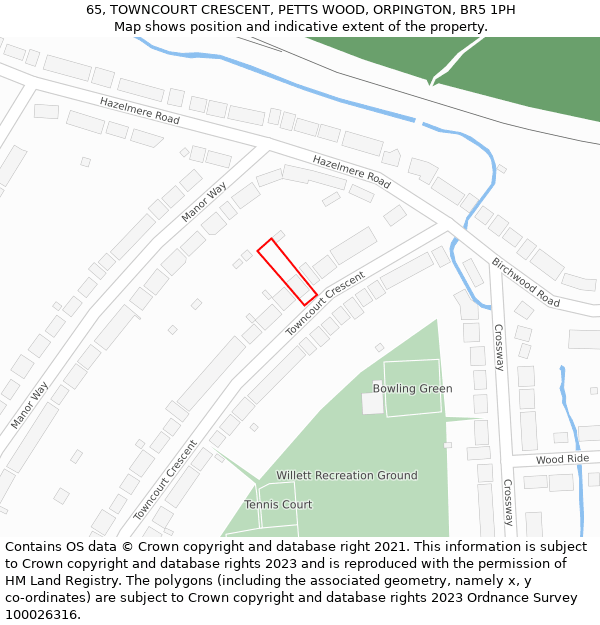 65, TOWNCOURT CRESCENT, PETTS WOOD, ORPINGTON, BR5 1PH: Location map and indicative extent of plot