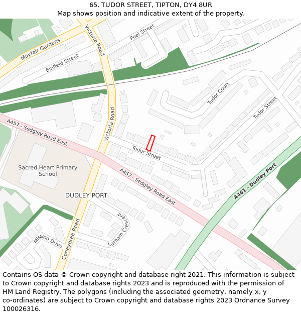 65, TUDOR STREET, TIPTON, DY4 8UR: Location map and indicative extent of plot