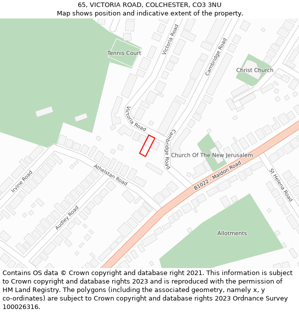 65, VICTORIA ROAD, COLCHESTER, CO3 3NU: Location map and indicative extent of plot