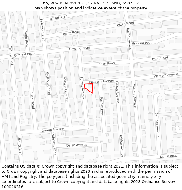 65, WAAREM AVENUE, CANVEY ISLAND, SS8 9DZ: Location map and indicative extent of plot