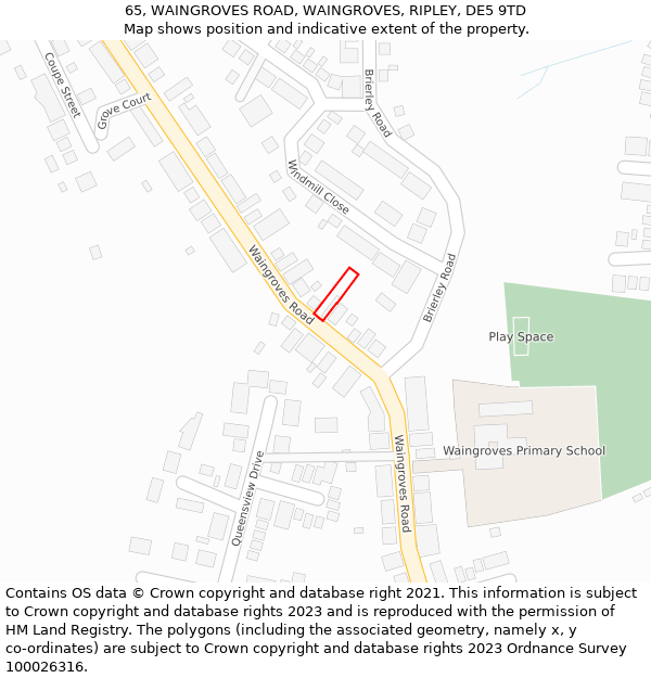 65, WAINGROVES ROAD, WAINGROVES, RIPLEY, DE5 9TD: Location map and indicative extent of plot