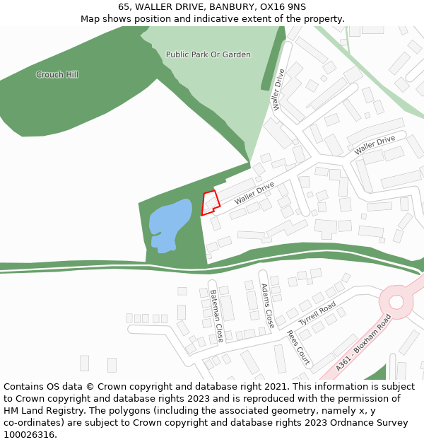 65, WALLER DRIVE, BANBURY, OX16 9NS: Location map and indicative extent of plot