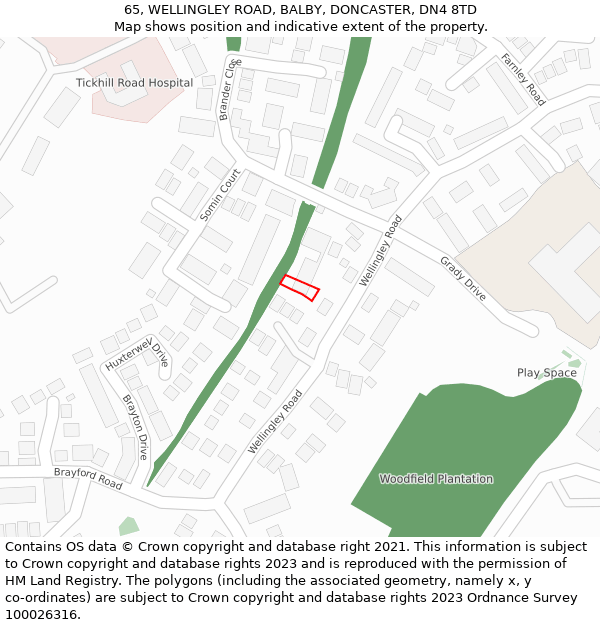 65, WELLINGLEY ROAD, BALBY, DONCASTER, DN4 8TD: Location map and indicative extent of plot