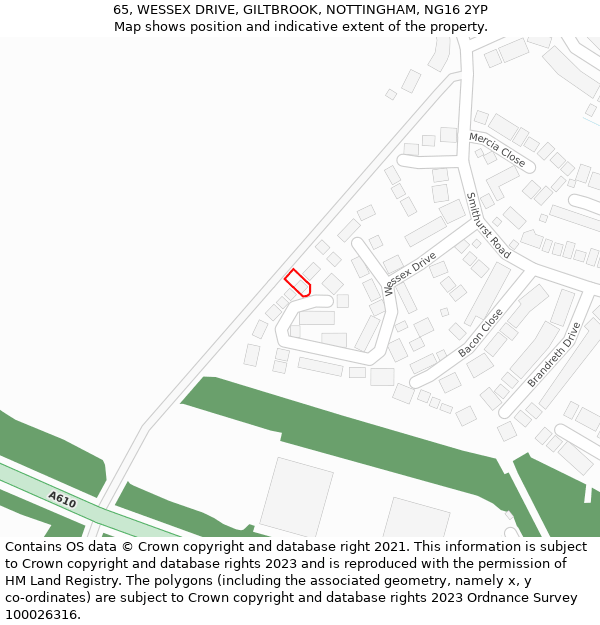 65, WESSEX DRIVE, GILTBROOK, NOTTINGHAM, NG16 2YP: Location map and indicative extent of plot