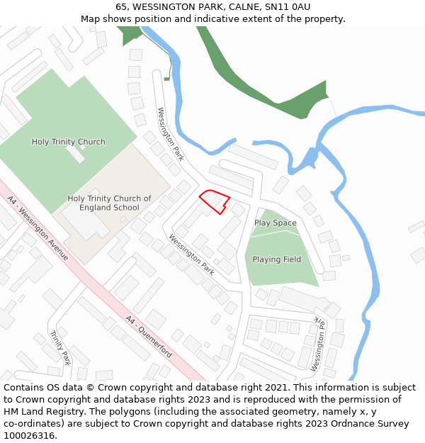 65, WESSINGTON PARK, CALNE, SN11 0AU: Location map and indicative extent of plot