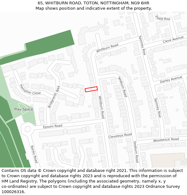 65, WHITBURN ROAD, TOTON, NOTTINGHAM, NG9 6HR: Location map and indicative extent of plot