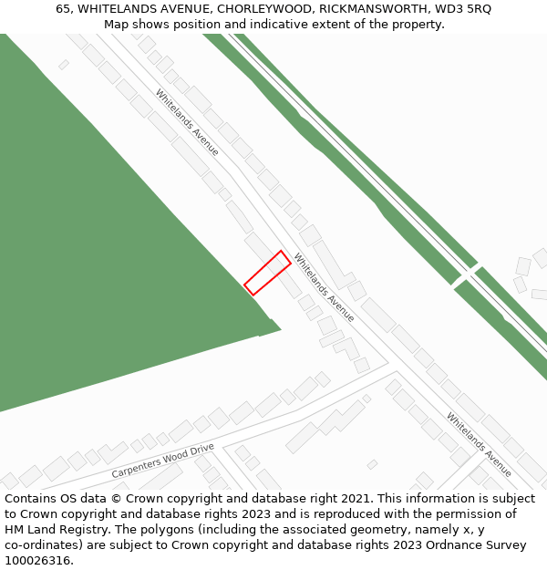 65, WHITELANDS AVENUE, CHORLEYWOOD, RICKMANSWORTH, WD3 5RQ: Location map and indicative extent of plot