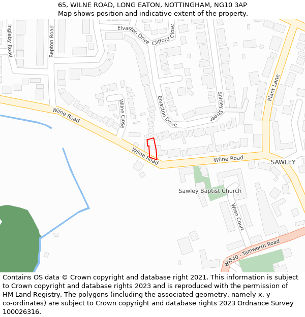 65, WILNE ROAD, LONG EATON, NOTTINGHAM, NG10 3AP: Location map and indicative extent of plot