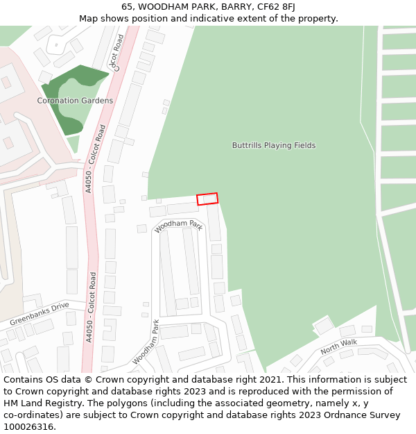 65, WOODHAM PARK, BARRY, CF62 8FJ: Location map and indicative extent of plot