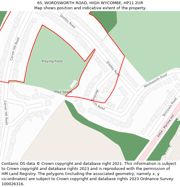 65, WORDSWORTH ROAD, HIGH WYCOMBE, HP11 2UR: Location map and indicative extent of plot