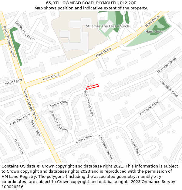 65, YELLOWMEAD ROAD, PLYMOUTH, PL2 2QE: Location map and indicative extent of plot