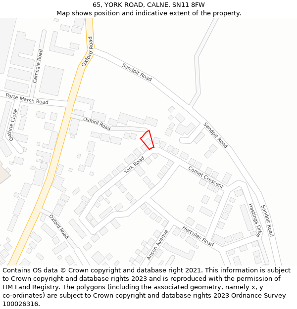 65, YORK ROAD, CALNE, SN11 8FW: Location map and indicative extent of plot