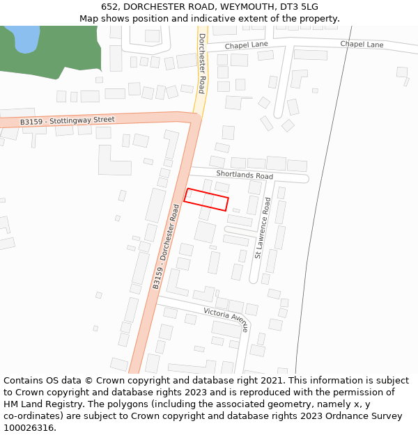 652, DORCHESTER ROAD, WEYMOUTH, DT3 5LG: Location map and indicative extent of plot