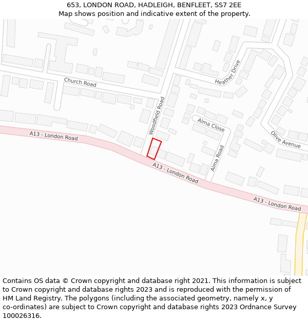 653, LONDON ROAD, HADLEIGH, BENFLEET, SS7 2EE: Location map and indicative extent of plot