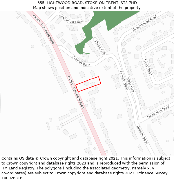 655, LIGHTWOOD ROAD, STOKE-ON-TRENT, ST3 7HD: Location map and indicative extent of plot