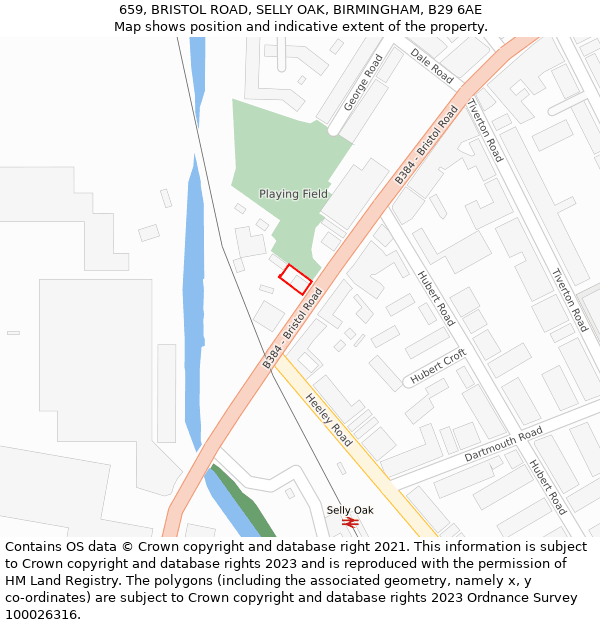 659, BRISTOL ROAD, SELLY OAK, BIRMINGHAM, B29 6AE: Location map and indicative extent of plot