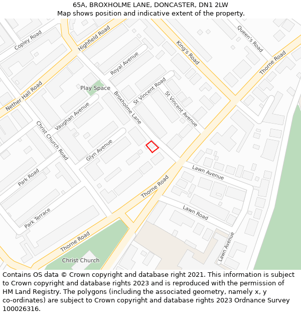 65A, BROXHOLME LANE, DONCASTER, DN1 2LW: Location map and indicative extent of plot