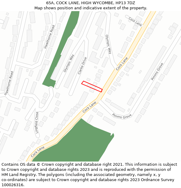 65A, COCK LANE, HIGH WYCOMBE, HP13 7DZ: Location map and indicative extent of plot