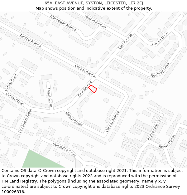 65A, EAST AVENUE, SYSTON, LEICESTER, LE7 2EJ: Location map and indicative extent of plot