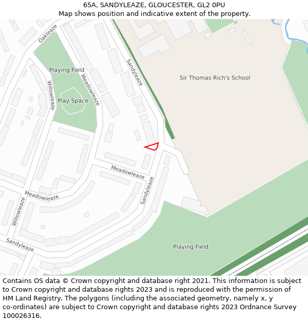 65A, SANDYLEAZE, GLOUCESTER, GL2 0PU: Location map and indicative extent of plot