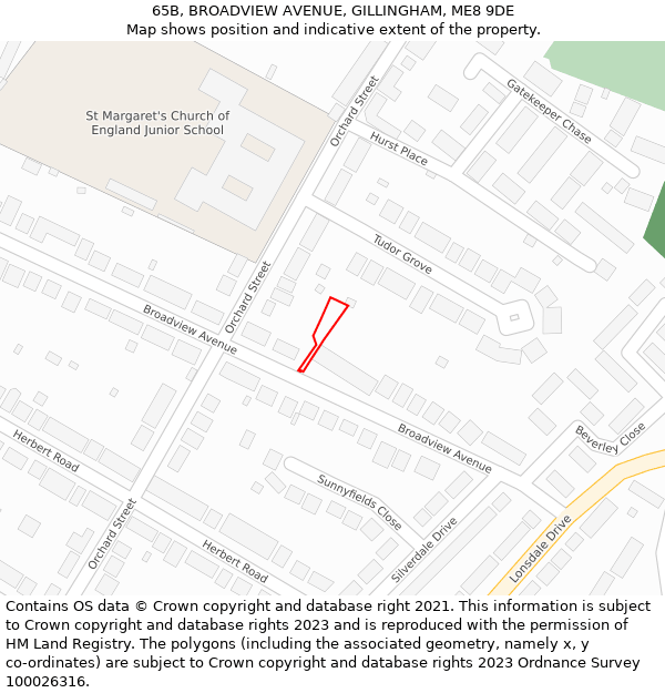 65B, BROADVIEW AVENUE, GILLINGHAM, ME8 9DE: Location map and indicative extent of plot