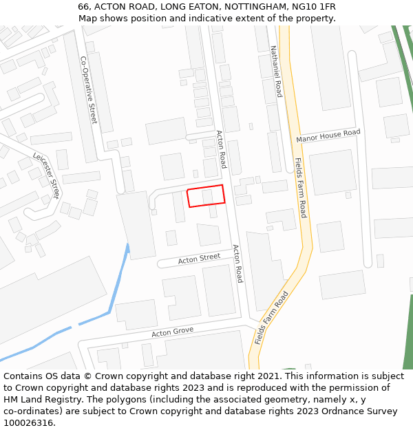 66, ACTON ROAD, LONG EATON, NOTTINGHAM, NG10 1FR: Location map and indicative extent of plot