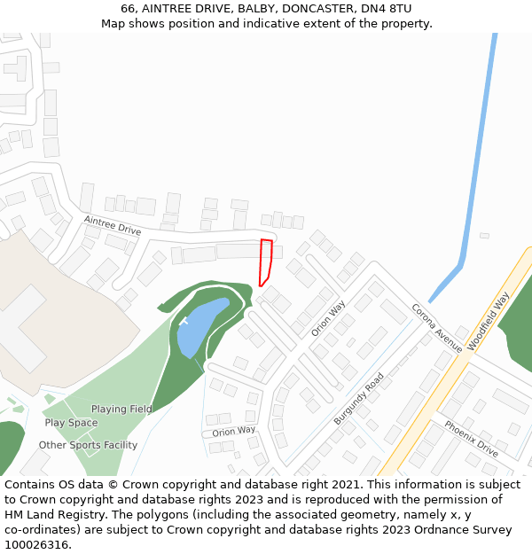 66, AINTREE DRIVE, BALBY, DONCASTER, DN4 8TU: Location map and indicative extent of plot