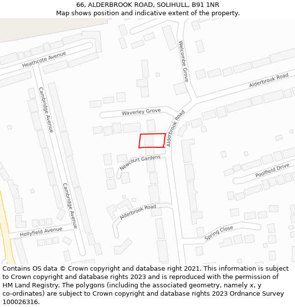66, ALDERBROOK ROAD, SOLIHULL, B91 1NR: Location map and indicative extent of plot