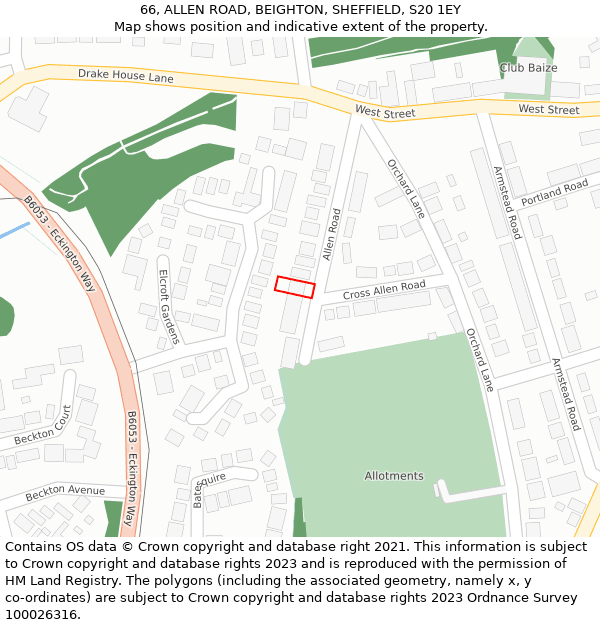 66, ALLEN ROAD, BEIGHTON, SHEFFIELD, S20 1EY: Location map and indicative extent of plot