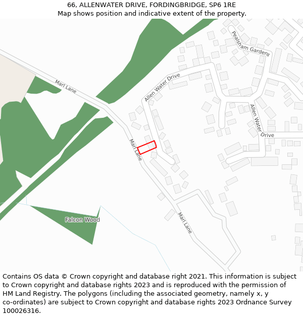 66, ALLENWATER DRIVE, FORDINGBRIDGE, SP6 1RE: Location map and indicative extent of plot