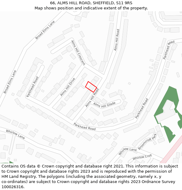 66, ALMS HILL ROAD, SHEFFIELD, S11 9RS: Location map and indicative extent of plot