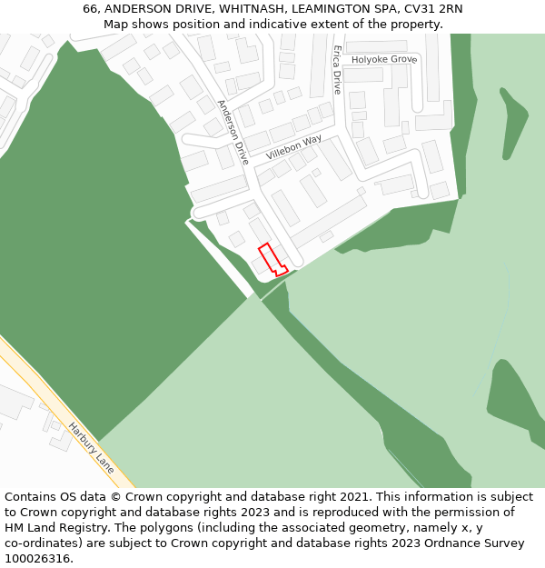 66, ANDERSON DRIVE, WHITNASH, LEAMINGTON SPA, CV31 2RN: Location map and indicative extent of plot