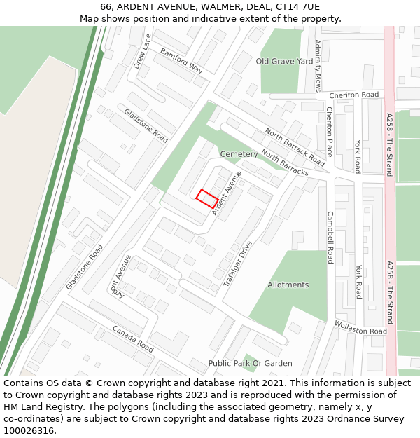 66, ARDENT AVENUE, WALMER, DEAL, CT14 7UE: Location map and indicative extent of plot