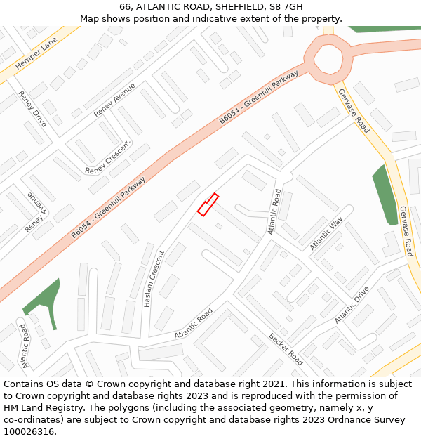 66, ATLANTIC ROAD, SHEFFIELD, S8 7GH: Location map and indicative extent of plot