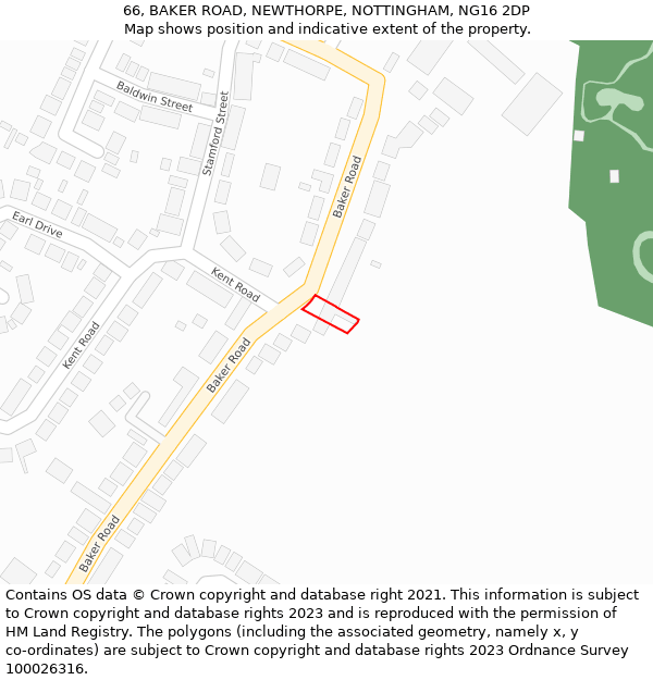 66, BAKER ROAD, NEWTHORPE, NOTTINGHAM, NG16 2DP: Location map and indicative extent of plot