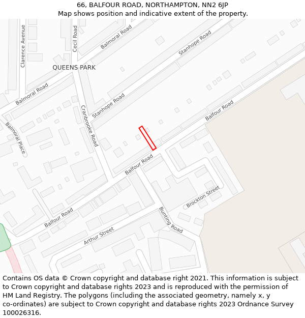 66, BALFOUR ROAD, NORTHAMPTON, NN2 6JP: Location map and indicative extent of plot