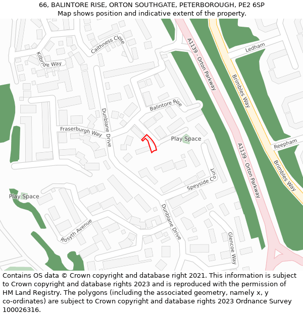 66, BALINTORE RISE, ORTON SOUTHGATE, PETERBOROUGH, PE2 6SP: Location map and indicative extent of plot