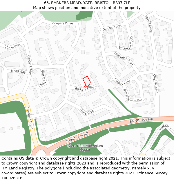 66, BARKERS MEAD, YATE, BRISTOL, BS37 7LF: Location map and indicative extent of plot