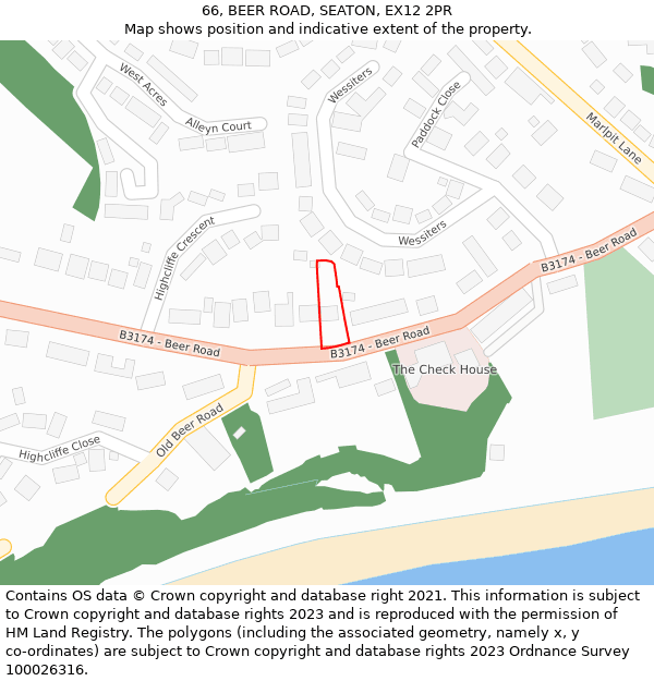 66, BEER ROAD, SEATON, EX12 2PR: Location map and indicative extent of plot