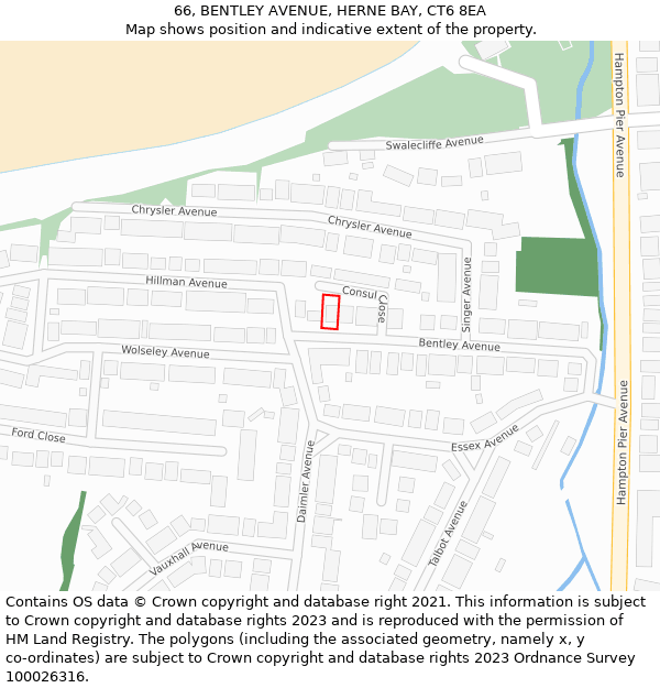 66, BENTLEY AVENUE, HERNE BAY, CT6 8EA: Location map and indicative extent of plot